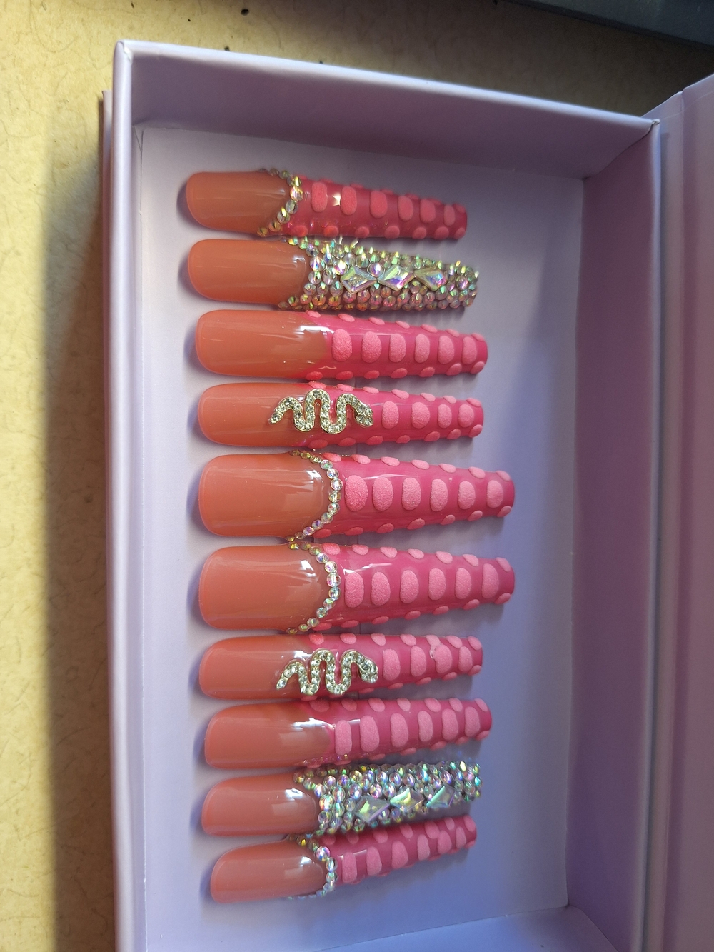 Pink and Coral Rhinestone Press-On Nail Set By LULU